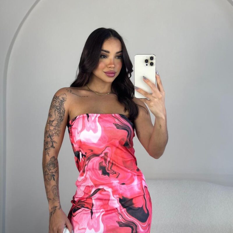 Vestido Feminino Estampado Tie Dye Com Fenda Midi Ribana