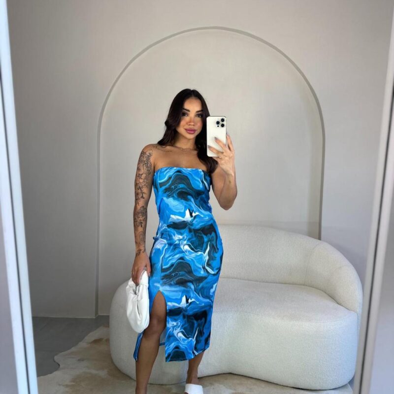 Vestido Feminino Estampado Tie Dye Com Fenda Midi Ribana