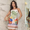 Vestido Curto Estampado Tropical Verão Com Alça Regulável